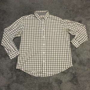 George Mens Large (42-44) Gray Plaid/Checkered Buttown Down Blended Fabric